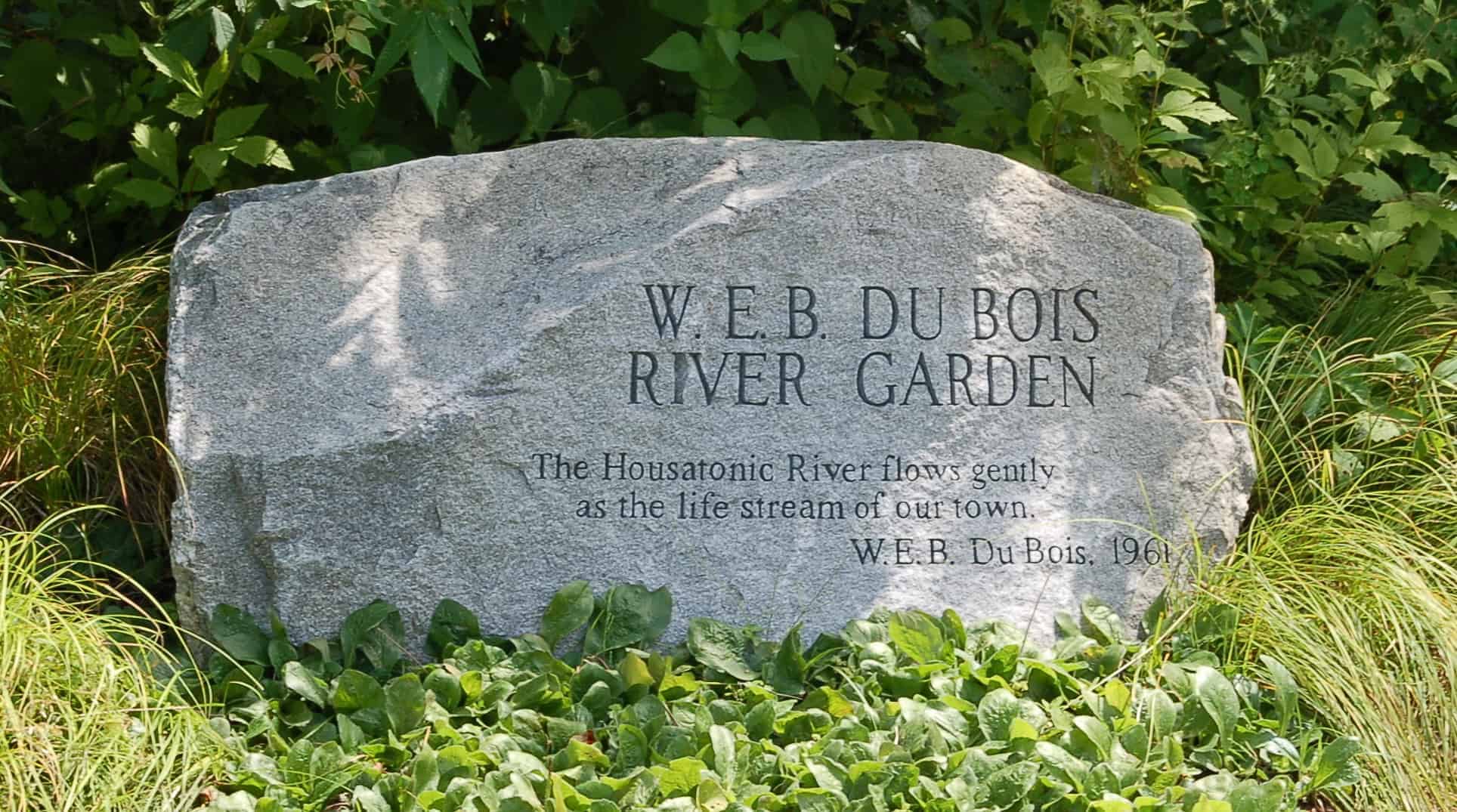 A memorial stone honors W.E.B. DuBois in the W.E.B. Du Bois River Park in Great Barrington.