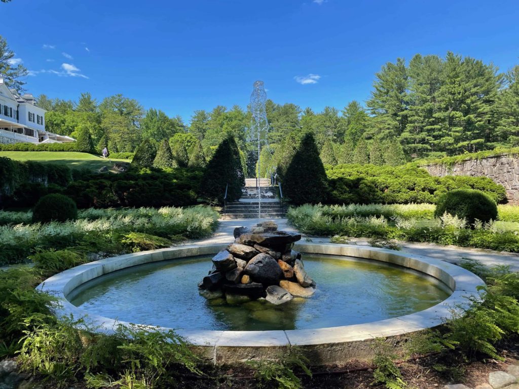 The fountain plays in the Italian garden at The Mount.