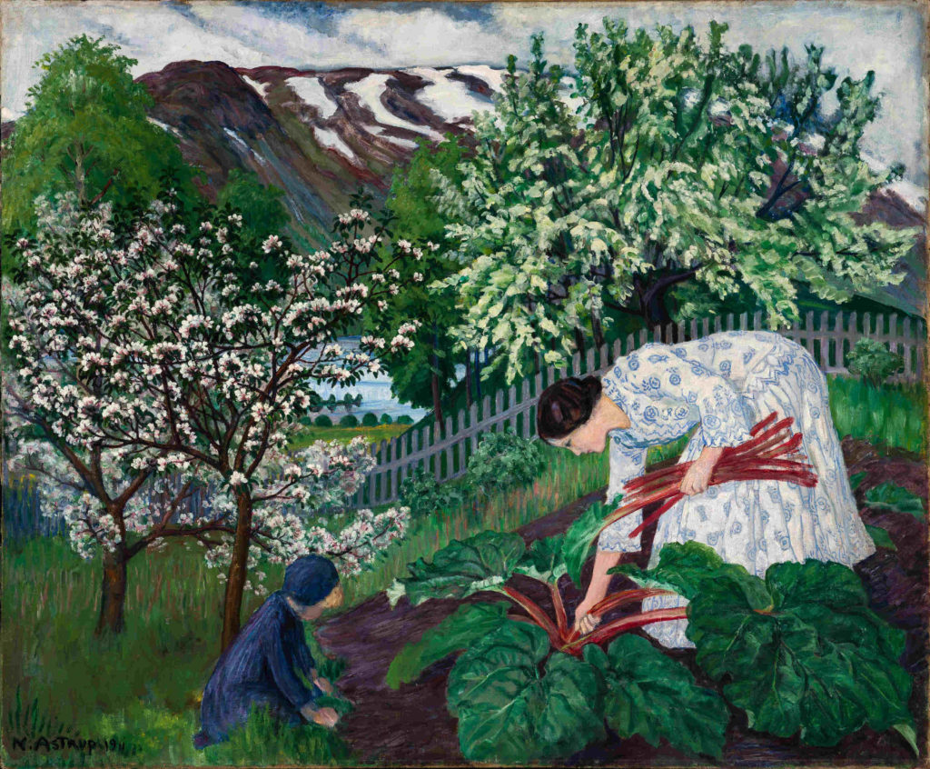 Nikolai Astrup's painting recalls his wife, Engel, picking rhubarb in their garden. Oil on canvas, KODE Art Museums and Composer Homes, Bergen. Image courtesy of the Clark Art Institute