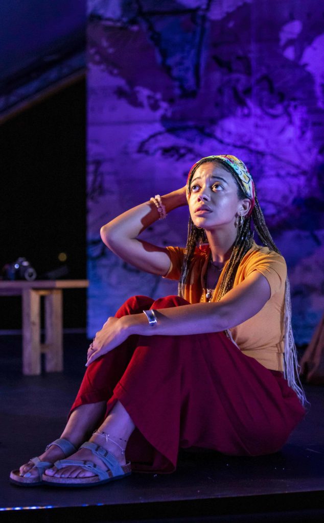 Cindy De La Cruz performs as a young woman returning to the Dominican Republic in Border of Lights by Guadalís Del Carmen. Photo courtesy of Williamstown Theatre Festival.