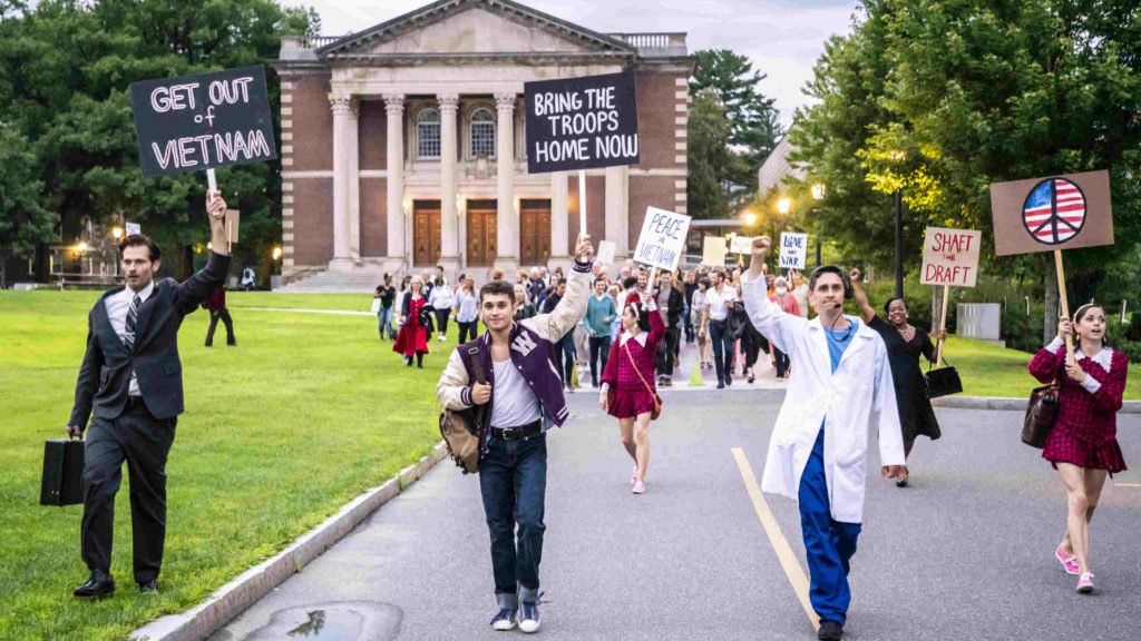 Performers invoke 1960s protests at Williams College in Alien/Nation at Williamstown Theatre Festival. Press photo courtesy of the theater.