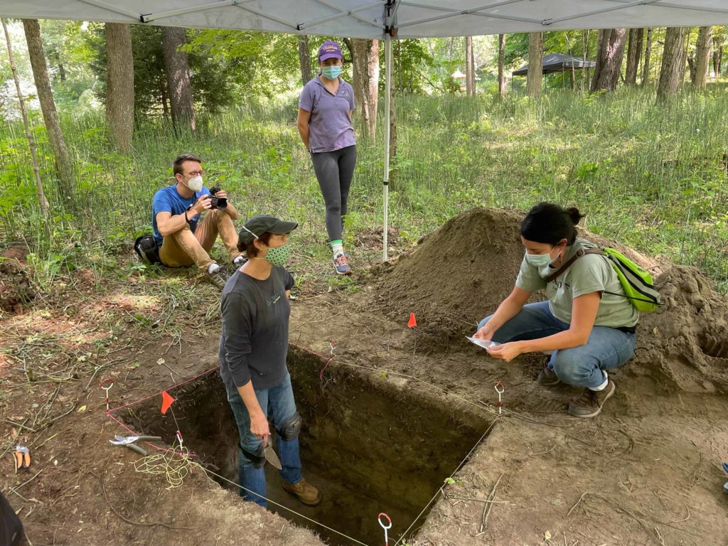 Archaeologist Ann Morton works with Bonney Hartley, historic preservation manager for the Stockbridge Munsee community of the Mohican Nation, and a team of volunteers at a dig at the site of the 1783 Ox Roast in Stockbridge. Press photo courtesy of the Mohican nation.