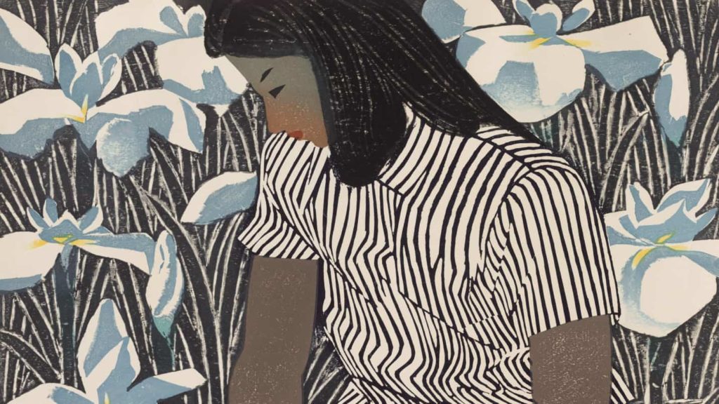 Hashimoto Okiie, Young Girl with Iris, 1952. Image courtesy of the Clark Art Institute