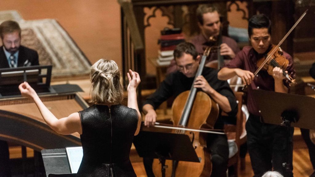Founder and artistic director of Classical Uprising in Portland, Maine., Emily Isaacson leads musicians in the Portland Bach Experience.