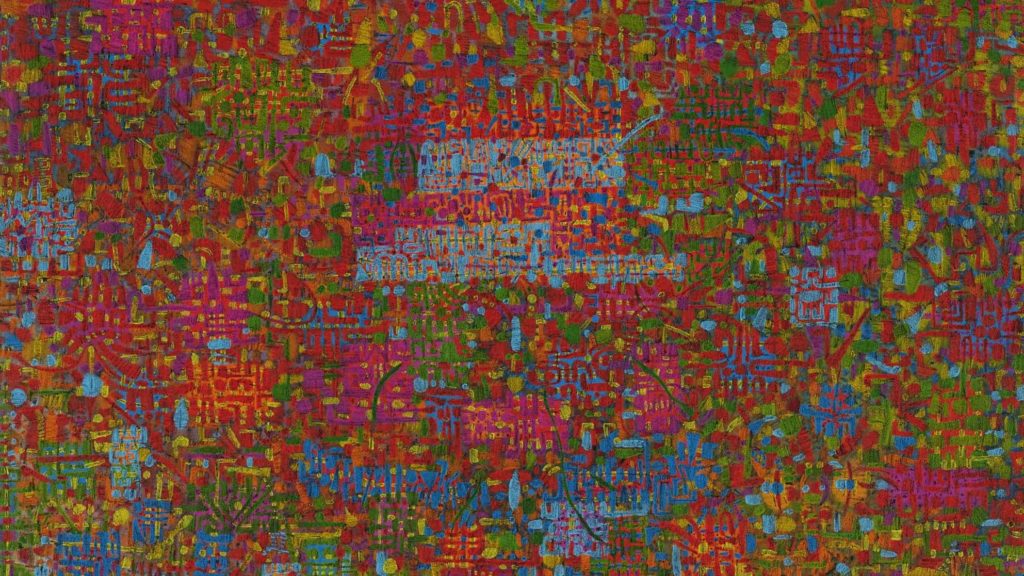 Wanga Neges appears in Tomm El-Saieh's 'Imaginary City,' a solo show of large paintings in vivid abstract color, at the Clark Art Institute.
