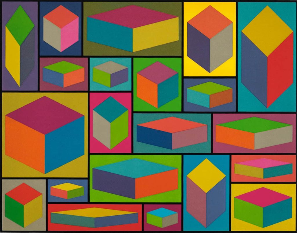 Sol LeWitt's bright print of Distorted Cubes appears in Strict Beauty at the Williams College Museum of Art. Press image courtesy of WCMA.