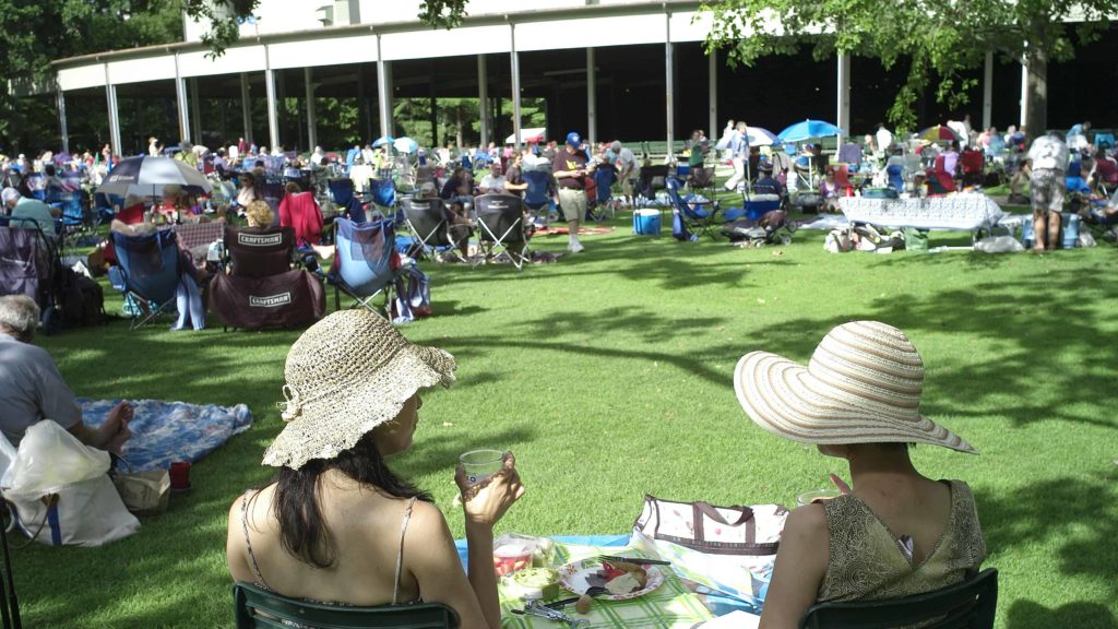 Picknickers relax on the lawn at Tanglewood before a summer concert. Press photo courtesy of the Boston Symphony Orchestra