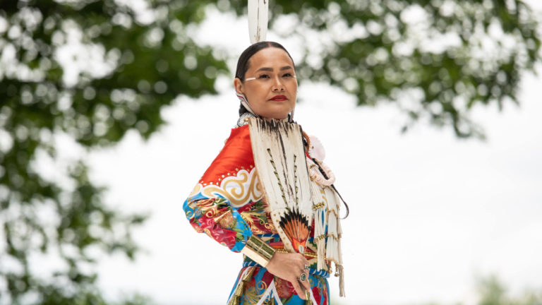 World champion jingle dancer Acosia Red Elk performs at Jacob's Pillow Dance Festival. Press photo courtesy of the Pillow