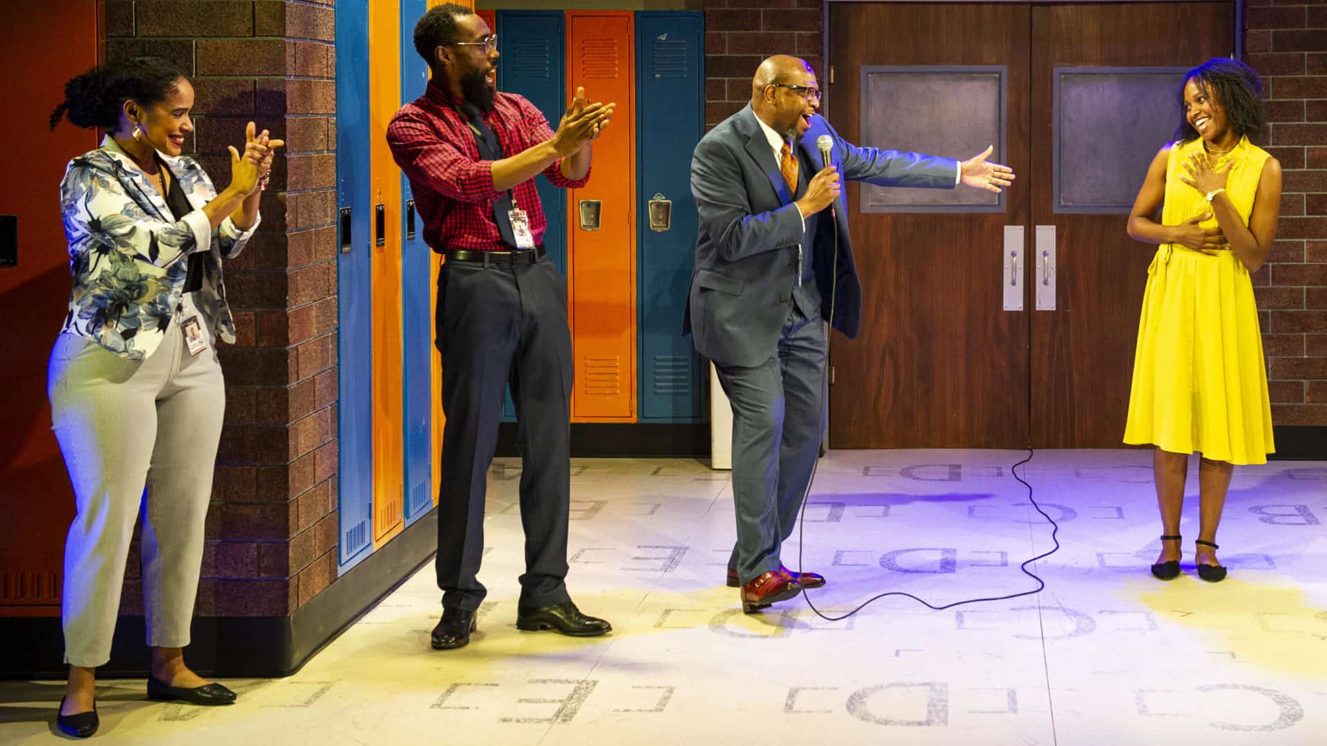 Melvin Abston as Ellis cheers on his teachers in ABCD. Press photos courtesy of Barrington Stage.