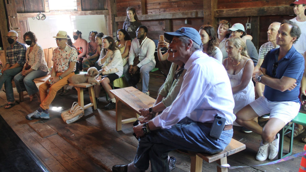 The audience laughs as James Barrett performs at the Barn in Lee. Press photo courtesy of the Barn