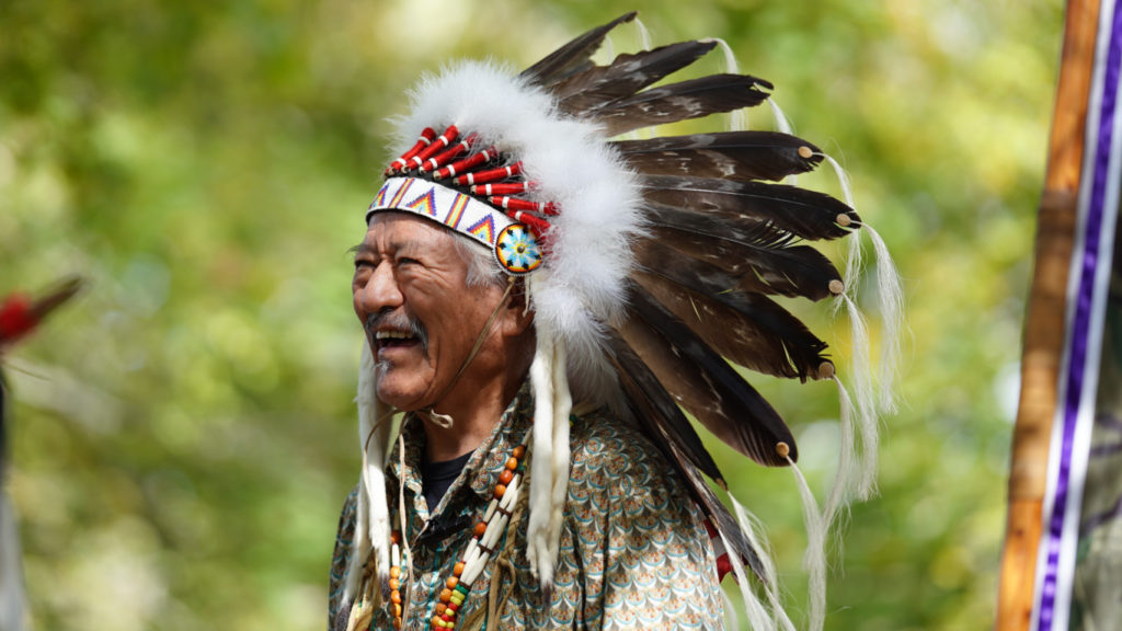 An elder laughs at the Indigenous Peoples Day celebration in Great Barrington. Press photo courtesy of Alliance for a Viable Future