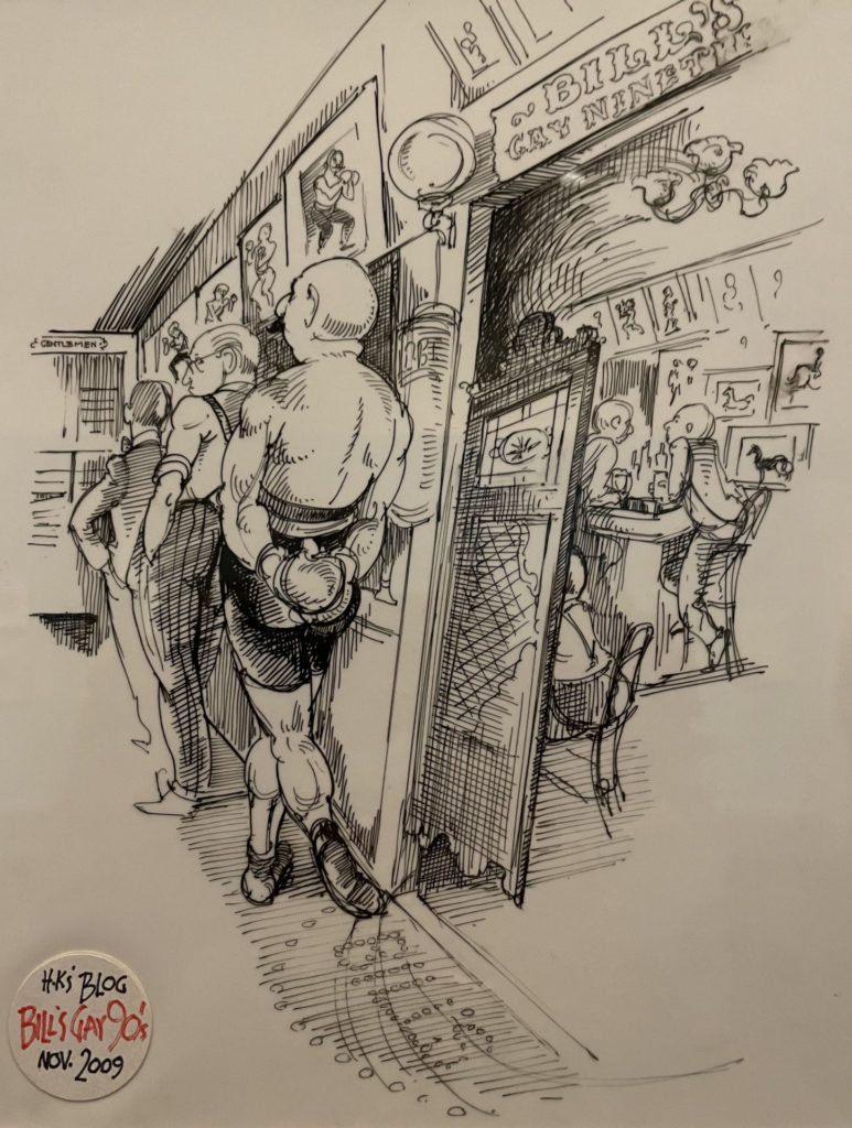 A man in boxing gloves surveys the regulars at Bill's Gay Nineties, a New York bar. Press image courtesy of the Norman Rockwell Museum