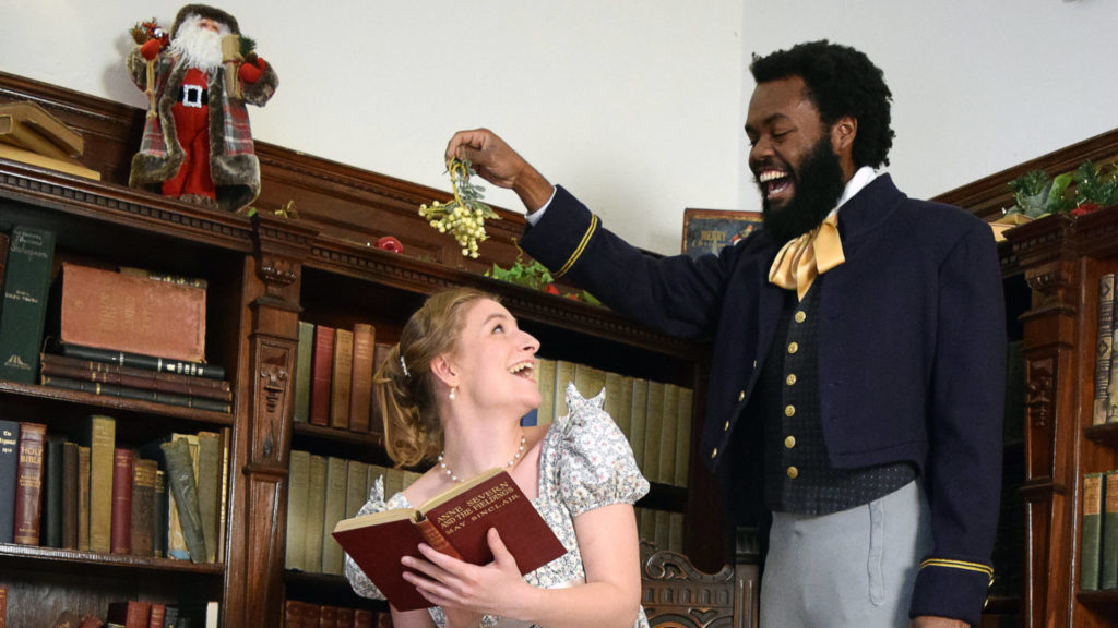 Caroline Fairweather and Devante Owens appear at Ventfort Hall as they will in Miss Bennet Christmas at Pemberley 2022 at Shakespeare & Company.