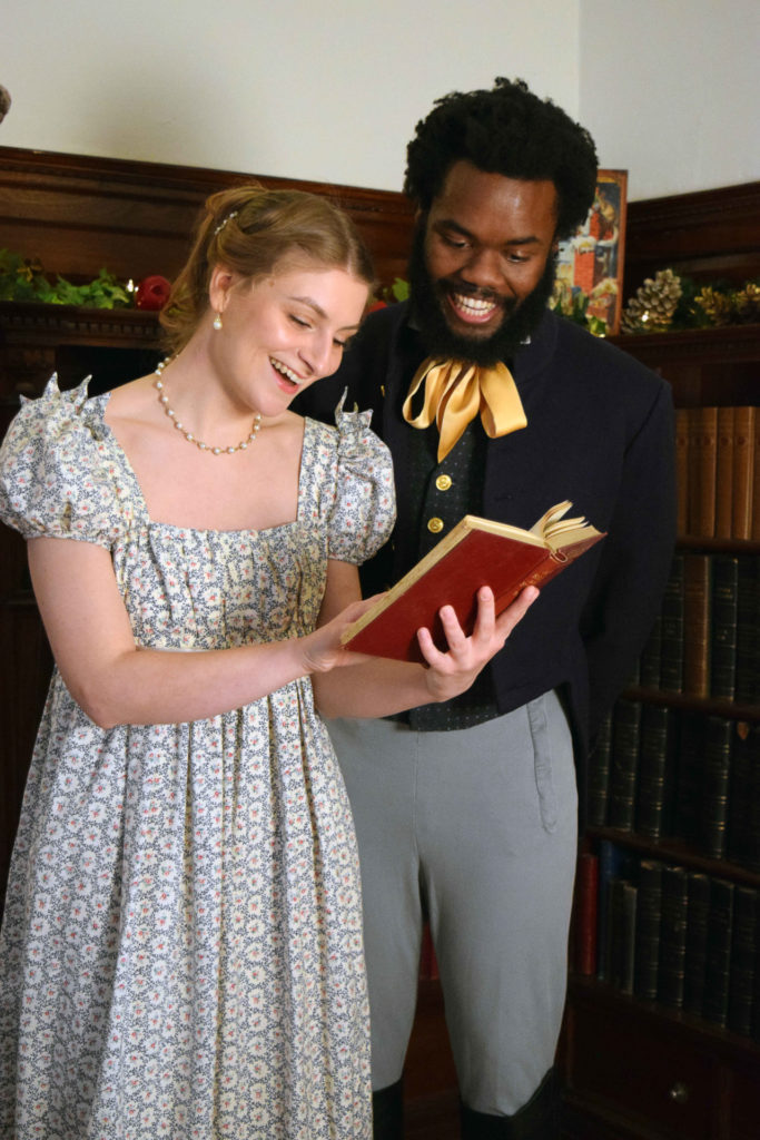 Caroline Fairweather and Devante Owens appear at Ventfort Hall as they will in Miss Bennet Christmas at Pemberley 2022 at Shakespeare & Company.