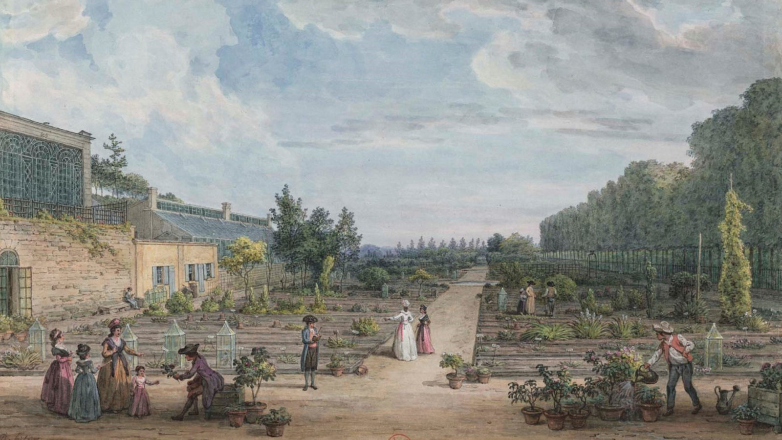 Jean-Baptiste Hilair sketches visitors and gardeners in the Vegetable Garden in the Jardin des Plantes.