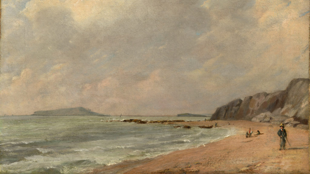 Waves lap the shingle along a wide arc of beach in John Constable's Osmington Bay. Press photo courtesy of the Clark Art Institute
