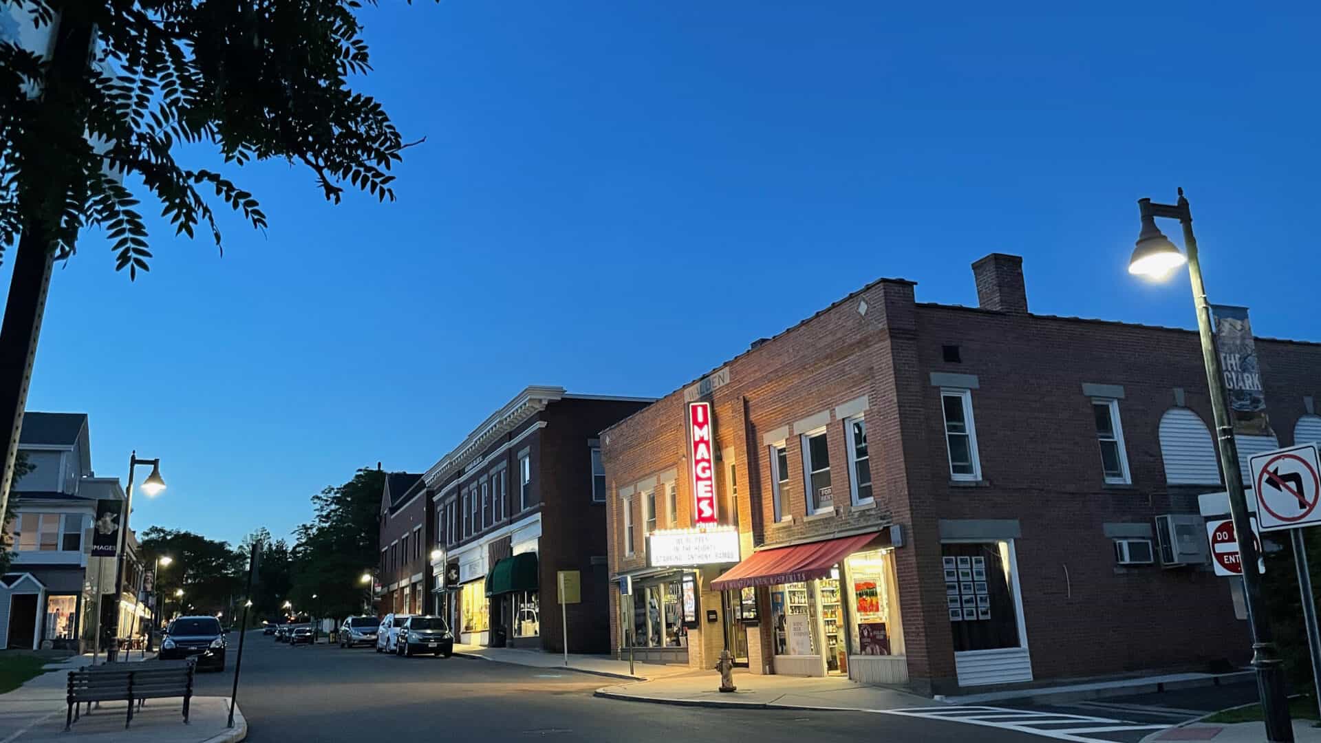 Images Cinema glows at dusk on Spring Street in Williamstown.