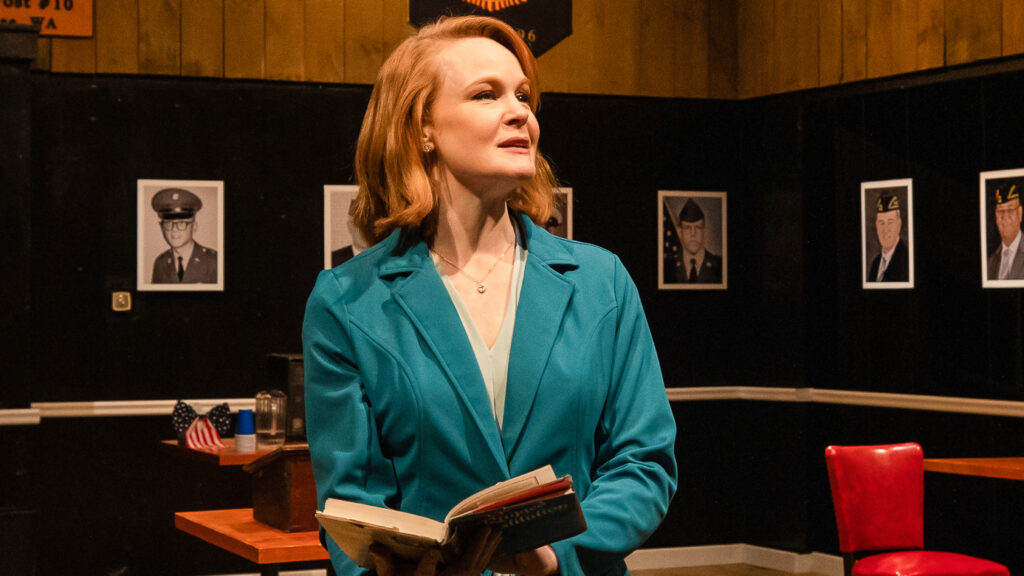 Kate Baldwin debates as Heidi Schreck in WAM Theatre's production of What the Constitution Means to Me. Press photo courtesy of WAM Theatre