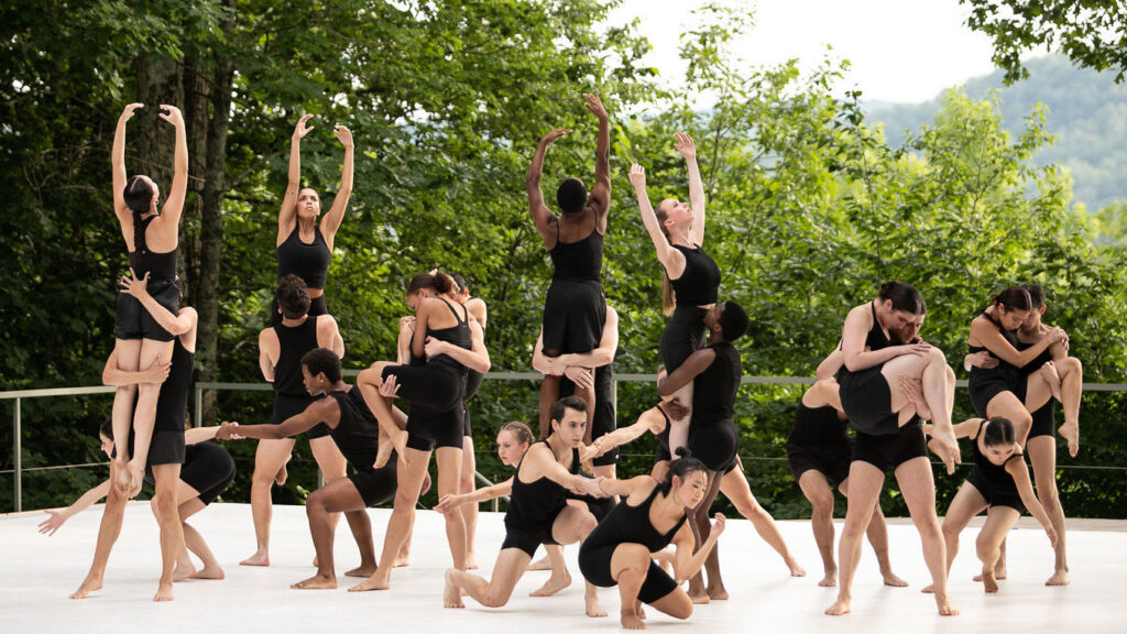 Jacob's Pillow Contemporary dancers perform on the outdoor stage at Jacob's Pillow. Press photo courtesy of the Pillow
