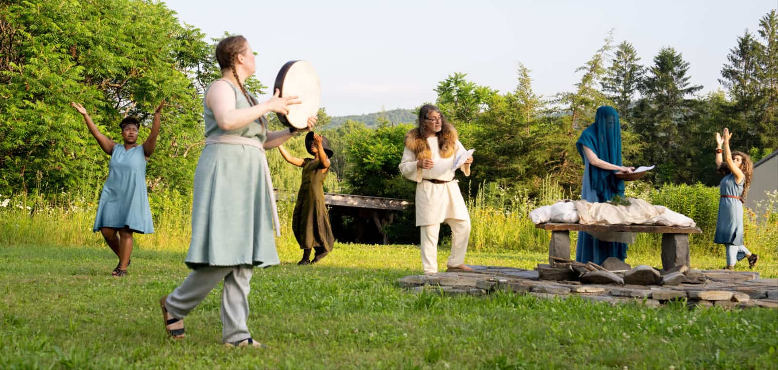 The Bacchae and the people of Thebes play music and dance at Double Edge Theatre. Press photo courtesy of the theatre