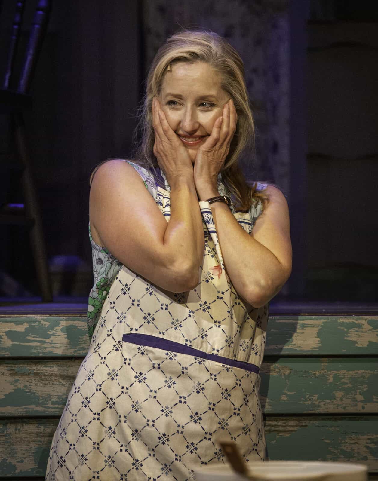 Lauren Ward as Addie grins in anticipation in BTG’s production of On Cedar Street, 2023. Press photo courtesy of BTG