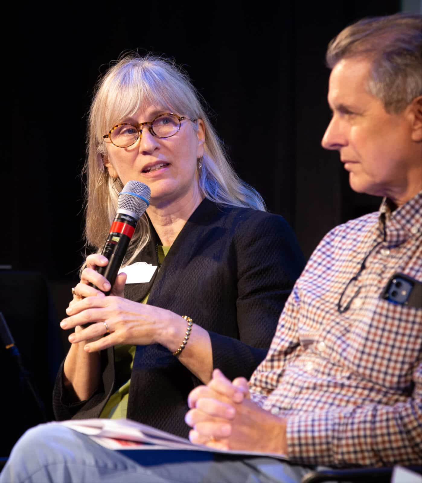 Janis Martinson speaks at the Pay Equity Project's presentation in June 2023 at the Mahaiwe Performing Arts Center. Press photo courtesy of WAM and the Mahaiwe