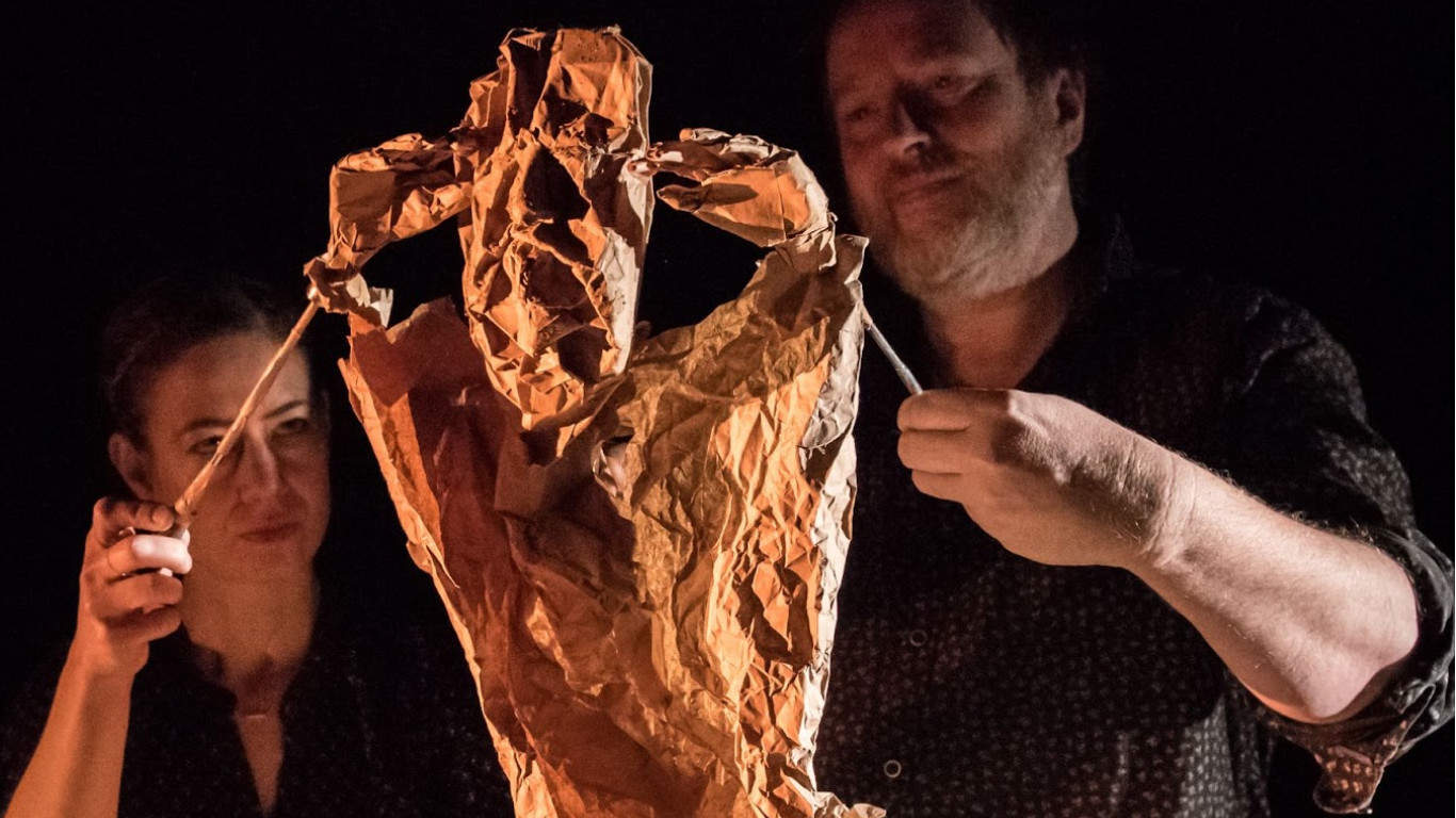 Tony awardwinning puppeteer and theater designer Julian Crouch and Saskia Lane perform Birdheart, transforming brown paper into magical creatures. Press photo courtesy of Race Brook Lodge