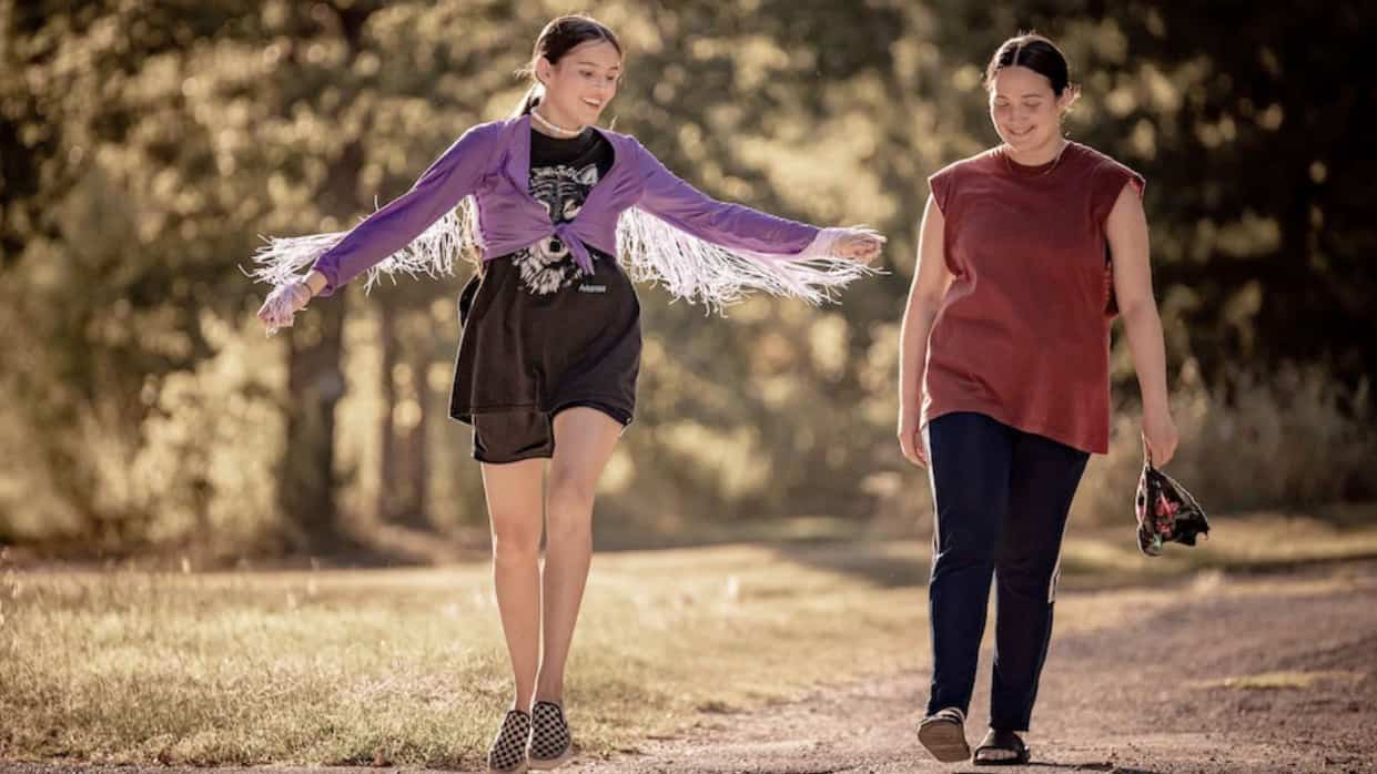 In Fancy Dance, since her sister’s disappearance, Jax has cared for her niece, Roki, searching for her sister while helping Roki prepare for an upcoming powwow. Film still courtesy of Images Cinema