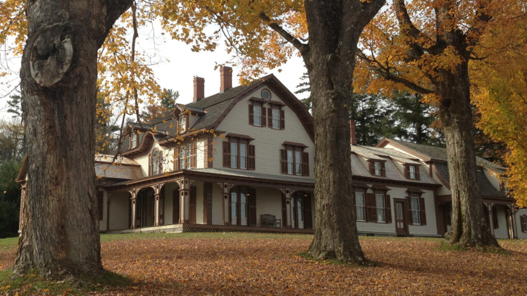Leaves turn golden over the Cummington farm house where Poet and editor William Cullen Bryant spent summers in 19th century.