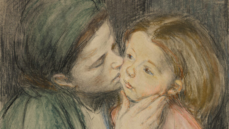 Elizabeth Nourse's 1906 drawing 'The Kiss,' shows a quiet moment of affection between sisters in pastel and charcoal. Press photo courtesy of the Clark Art Institute