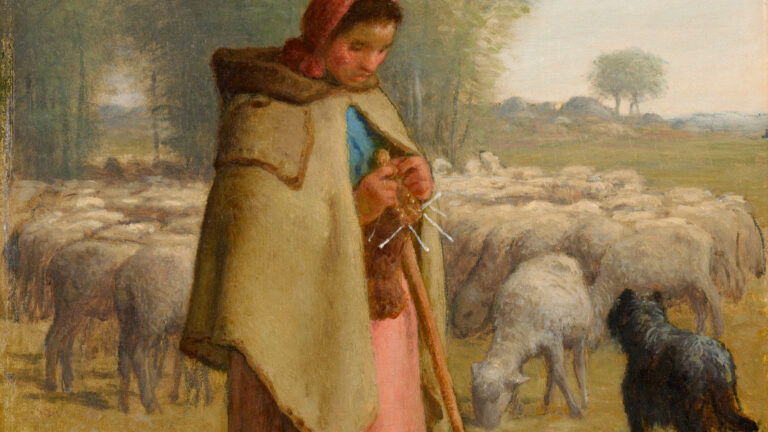 Jean-François Millet, Young Girl Guarding her Sheep, c. 1860–62, oil on panel. Clark Art Institute