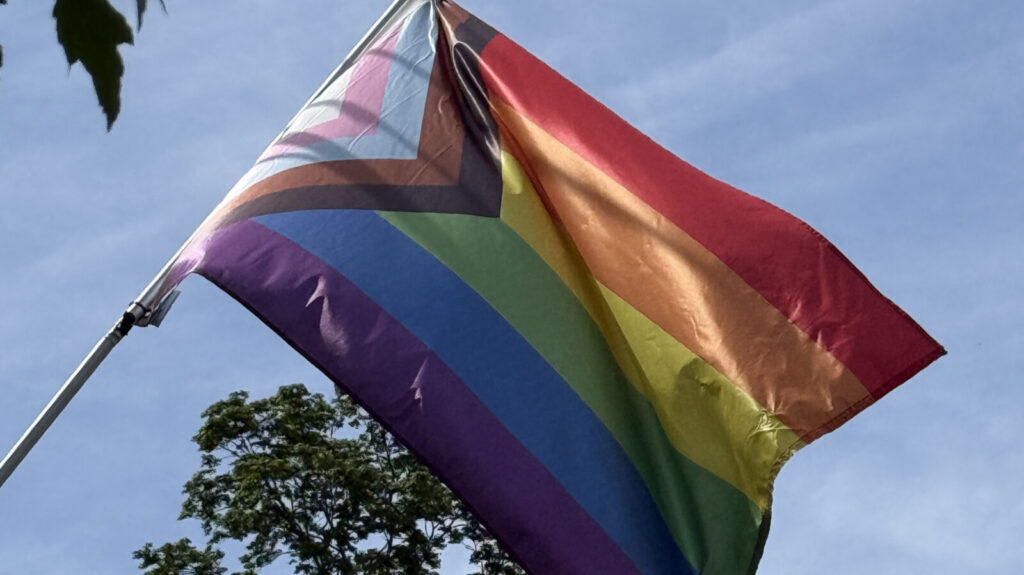 A rainbow flag flies in downtown Williamstown.