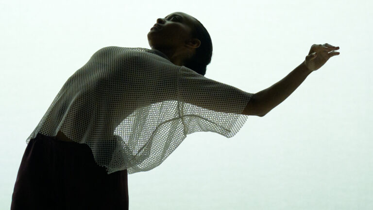 Alysia Johnson arcs in A.I.M by Kyle Abraham's "White Space" at Jacob's Pillow Dance Festival 2026. Press photo courtesy of the Pillow