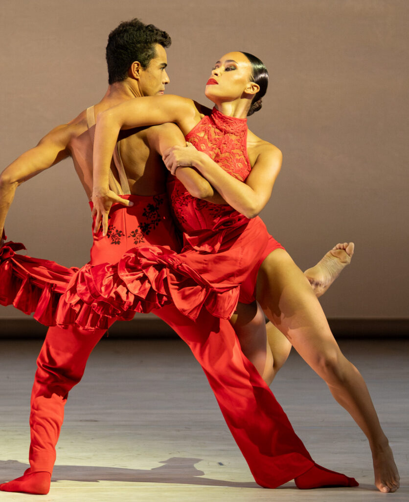 Thierry Blannchard, and Mia Bermudez perform in Annabelle Lopez Ochoa's Línea Recta. Press photo courtesy of Jacob's Pillow Dance Festival