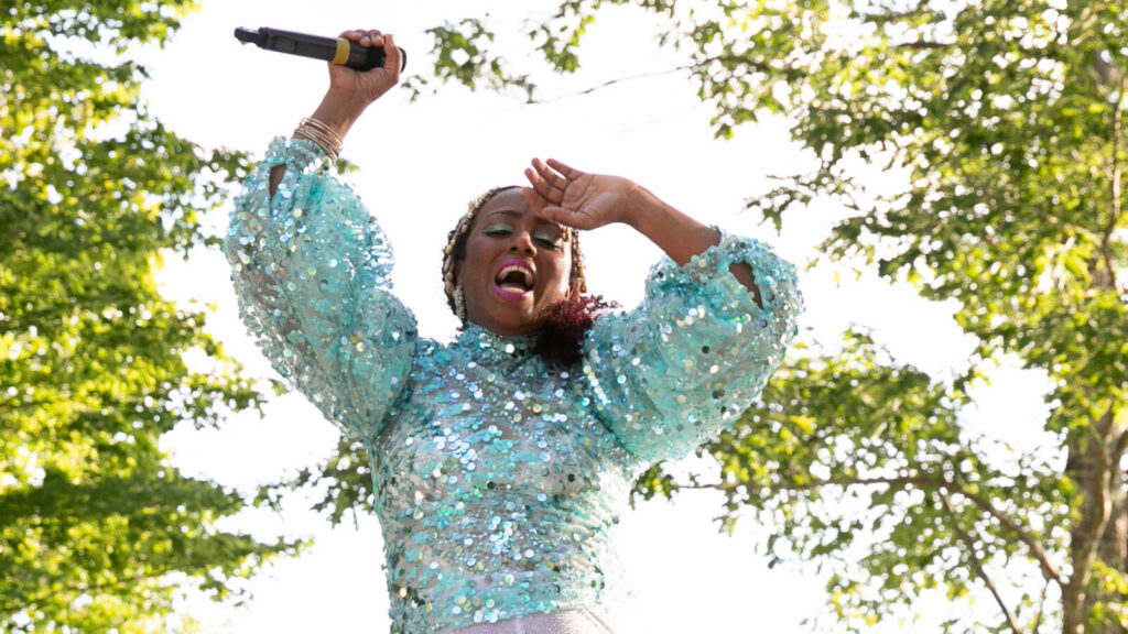 Internationally acclaimed tap artist Brinae Ali performs on the outdoor stage. Press photo courtesy of Jacobs Pillow
